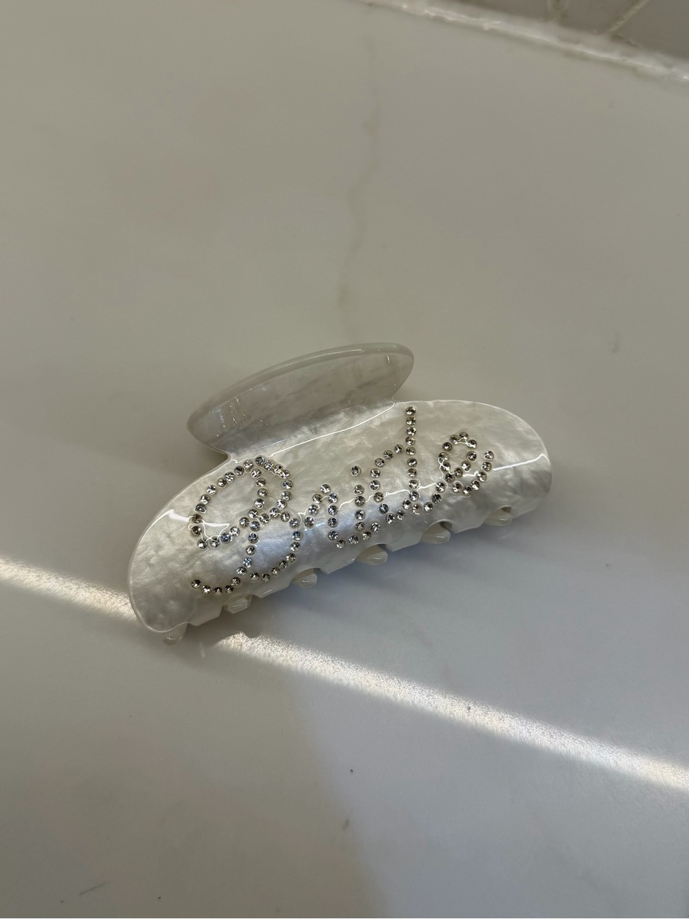 Pearlescent White 'Bride' Rhinestone Hair Claw